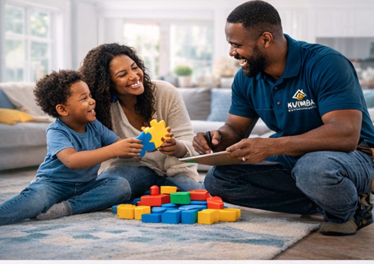African American family with handyman